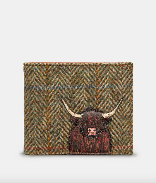 Green Brown Leather Highland Cow Wallet