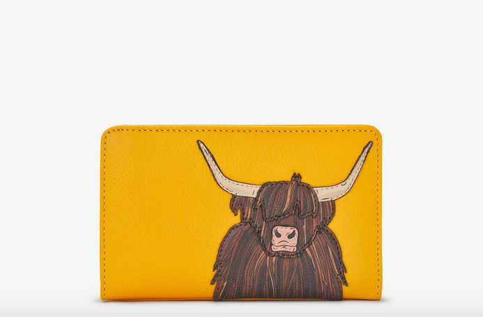 Mustard Yellow Leather Highland Cow Purse