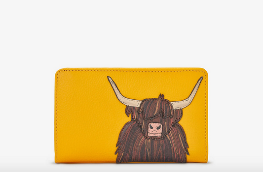 Mustard Yellow Leather Highland Cow Purse