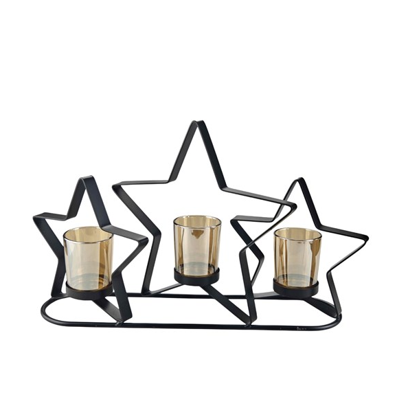 Amber Triple Star Tealight Holder