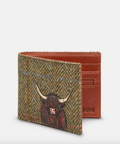 Green Brown Leather Highland Cow Wallet