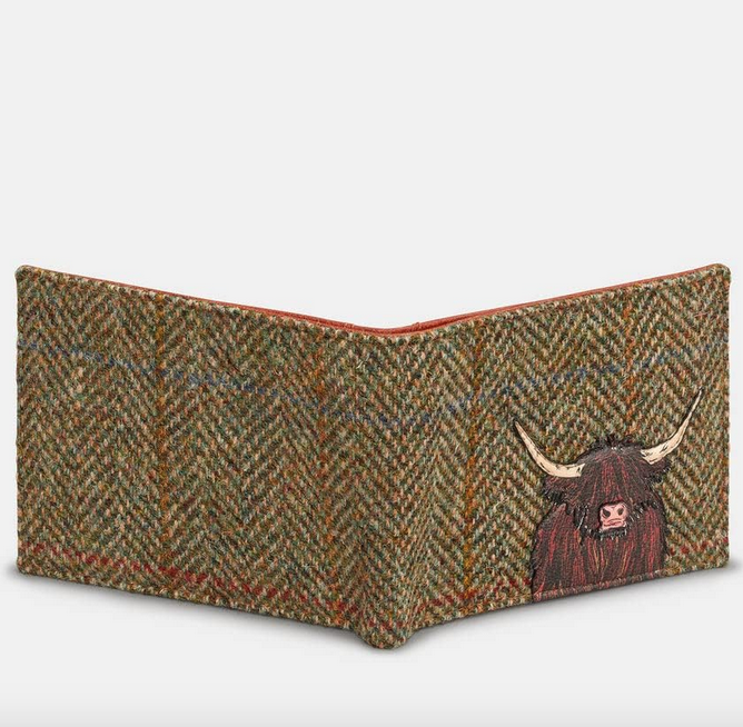 Green Brown Leather Highland Cow Wallet