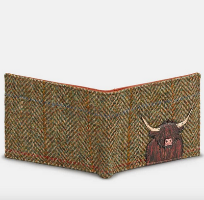 Green Brown Leather Highland Cow Wallet