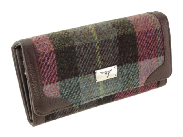 Muted Green & Pink Tartan Long Purse
