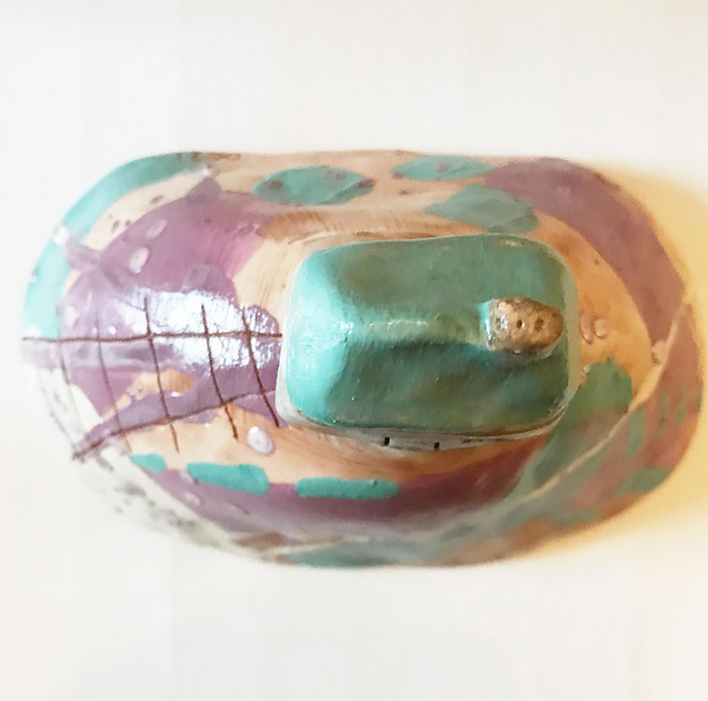 Purple And Blue Small Coastal House on Hill Sculpture