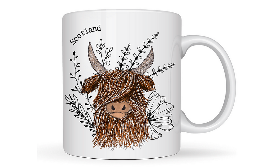 Floral Scottish Highland Cow Mug