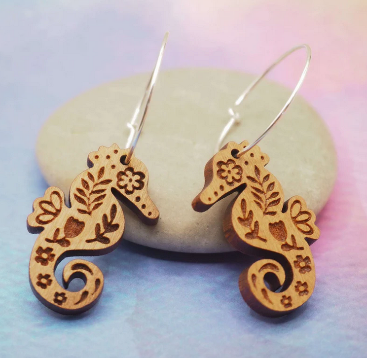 Seahorse Engraved Hoop Earrings