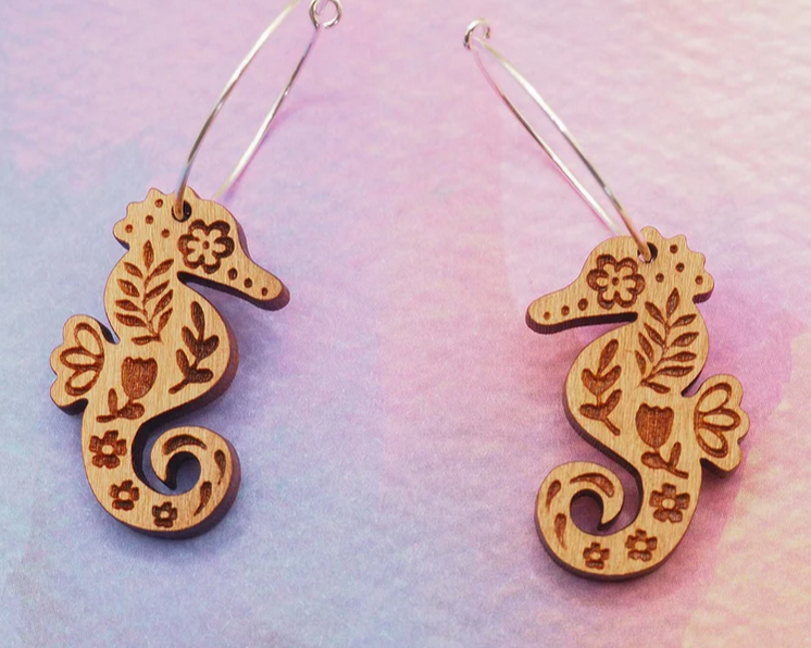 Seahorse Engraved Hoop Earrings