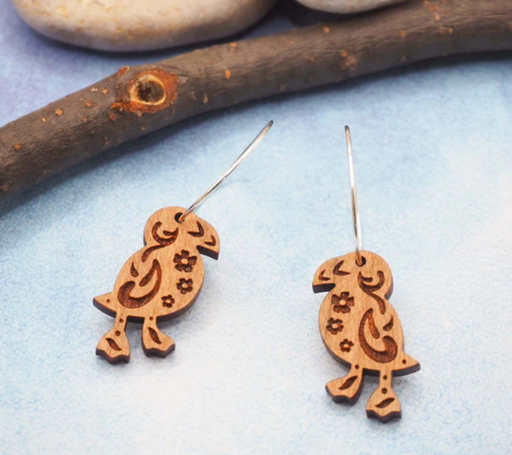 Puffin Engraved Hoop Earrings