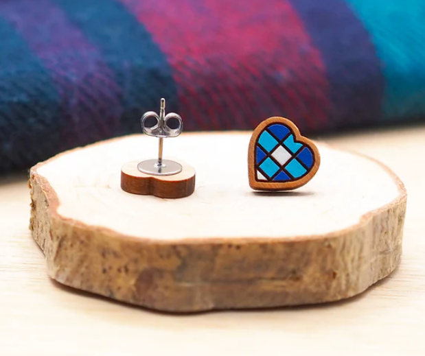 Blue Heart Stud Earrings