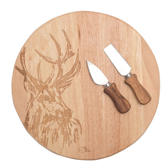 Round Stag Cheese Board & Knifes