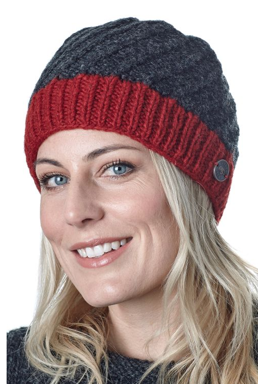 Unisex Border Beanie - Charcoal Red