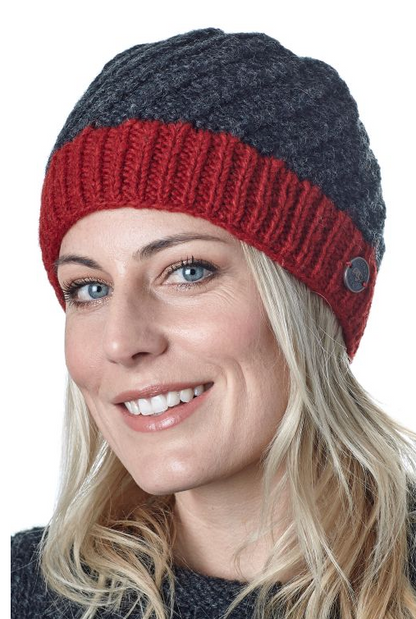 Unisex Border Beanie - Charcoal Red
