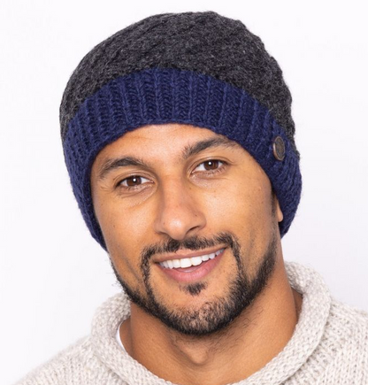 Unisex Border Beanie - Charcoal Blue
