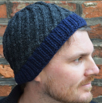 Unisex Border Beanie - Charcoal Blue