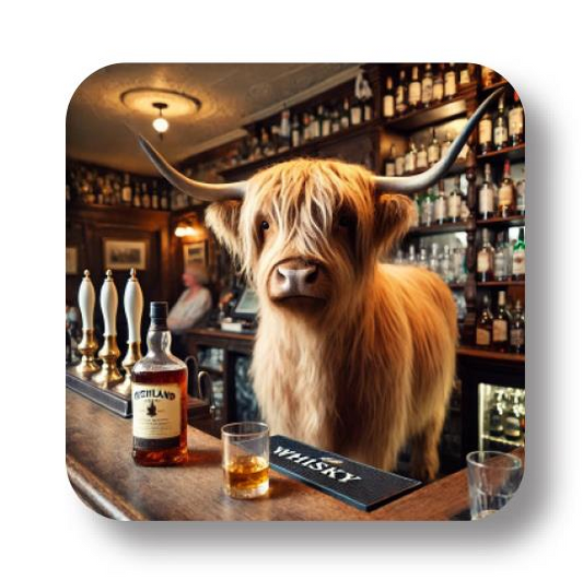 Highland Cow In Bar - Loose Coaster