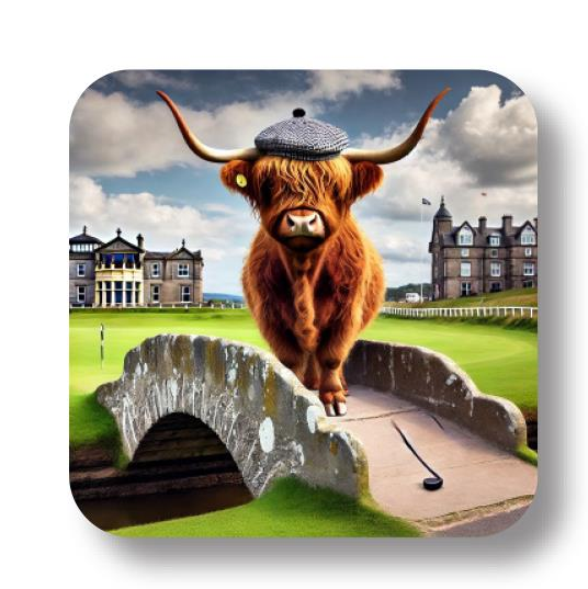 Highland Cow With Swilcan Bridge - Loose Coaster