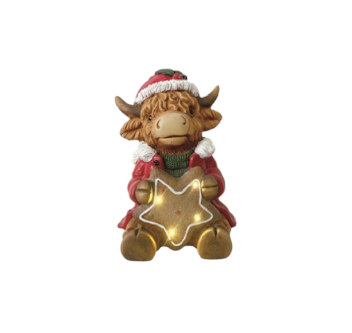 LED Highland Cow With Christmas Star
