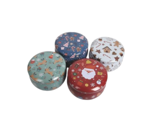 Christmas Candle Tins 6cm - 4 Assorted