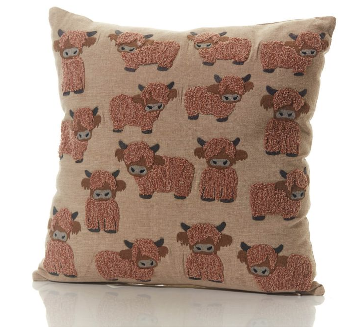 Highland Cow Repeat Emboidererd Cushion