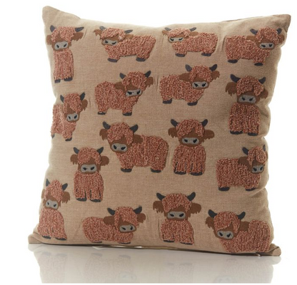 Highland Cow Repeat Emboidererd Cushion