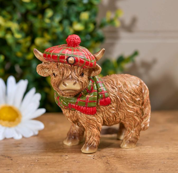 Tartan Hat & Scarf Highland Cow Ornament