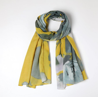 Water Colour Floral Scarf - Mustard