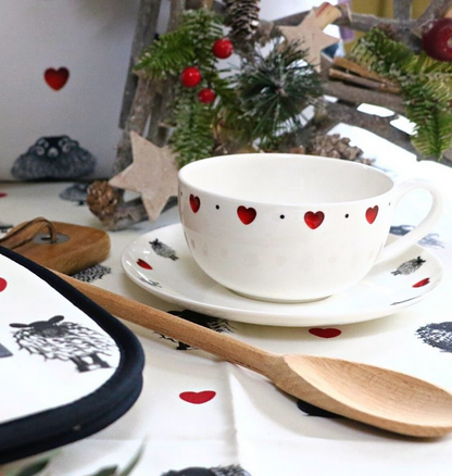 Black & White Heart Cup And Saucer