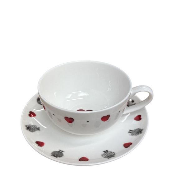 Black & White Heart Cup And Saucer