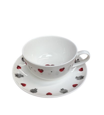 Black & White Heart Cup And Saucer