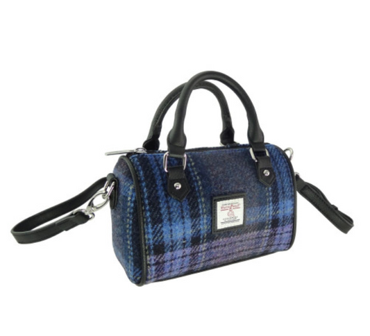 Harris Tweed Blue And Purple Tartan Mini Bowling Bag