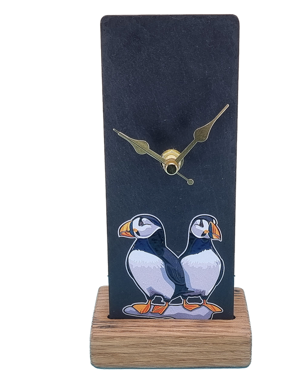 Puffin Thistle Mantle Clock - Whisky Barrel Stand