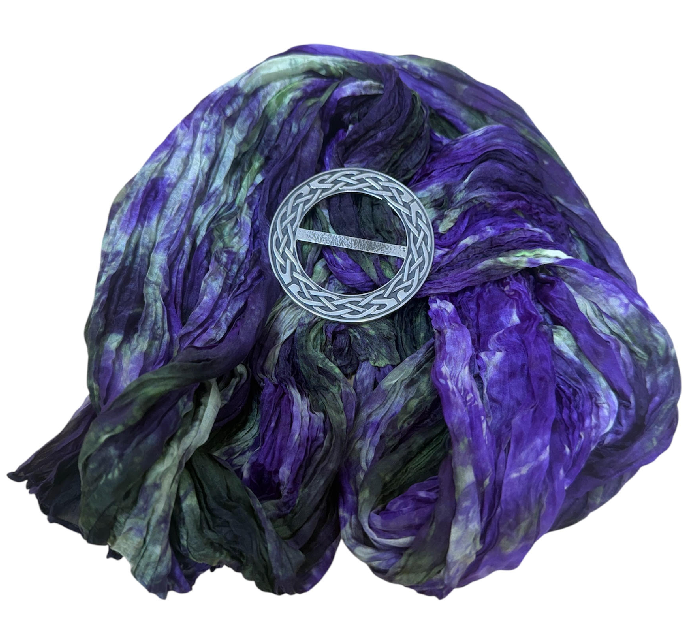 Purple Green Silk Scarf - Celtic Knot Ring