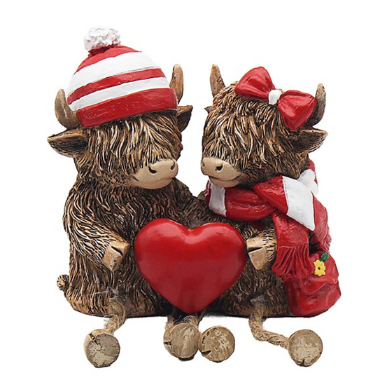 Red And White Highland Cow Couple Dangly Legs