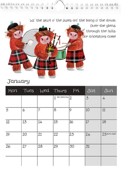 Highland Cow Calendar 2026