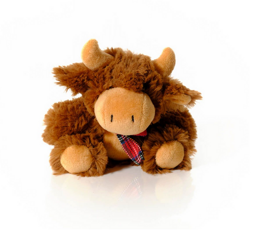 Plush Highland Cow Teddy With Tartan Scarf - 13cm