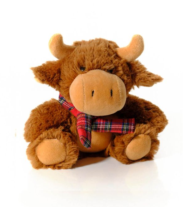 Plush Highland Cow Teddy With Tartan Scarf - 17cm