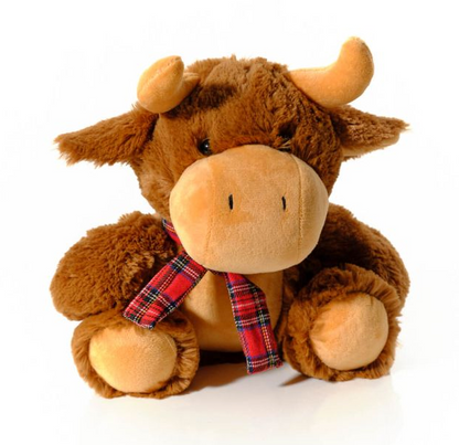 Plush Highland Cow Teddy With Tartan Scarf - 25cm