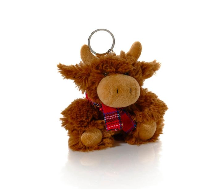 Highland Cow With Tartan Scarf - Keyring