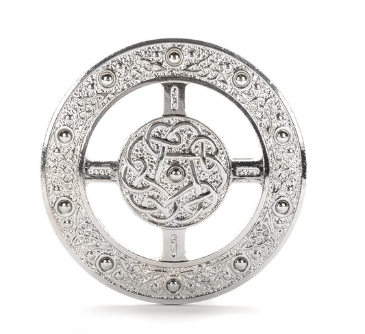 Celtic Solid Brass Swivel Lock Design Chrome Plaid Brooch