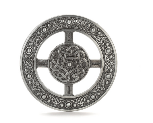 Celtic Solid Brass Swivel Lock Design Gunmetal Plaid Brooch