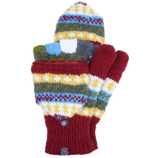 Ladies Naya Pattern Mitts - Red & Yellow