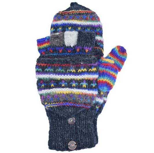 Ladies Naya Pattern Mitts - Grey Rainbow