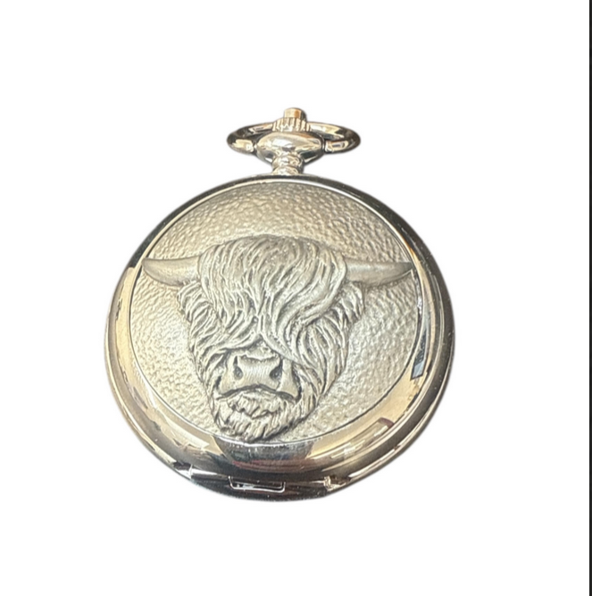 Matt Highland Cow Mechanical Pocket Watch