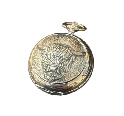 Polished Highland Cow Mechanical Pocket Watch