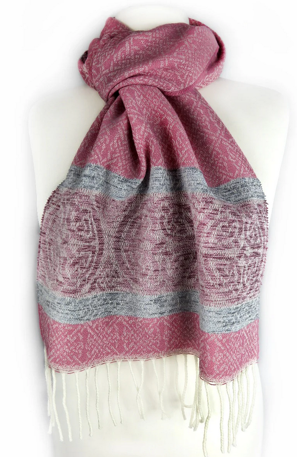 Ice Pink Celtic Border Jacquard Wool Scarf