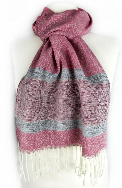 Ice Pink Celtic Border Jacquard Wool Scarf