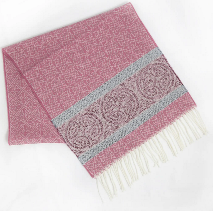 Ice Pink Celtic Border Jacquard Wool Scarf