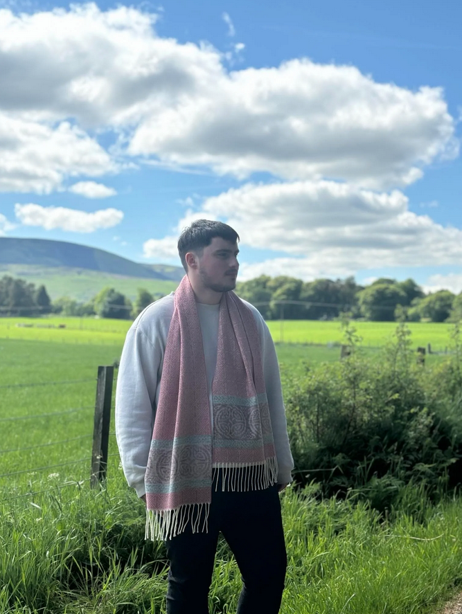 Ice Pink Celtic Border Jacquard Wool Scarf