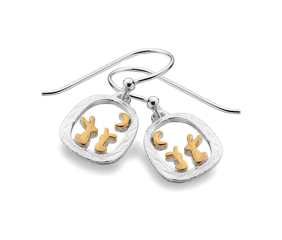 Rabbits And Moon Dangle Earrings